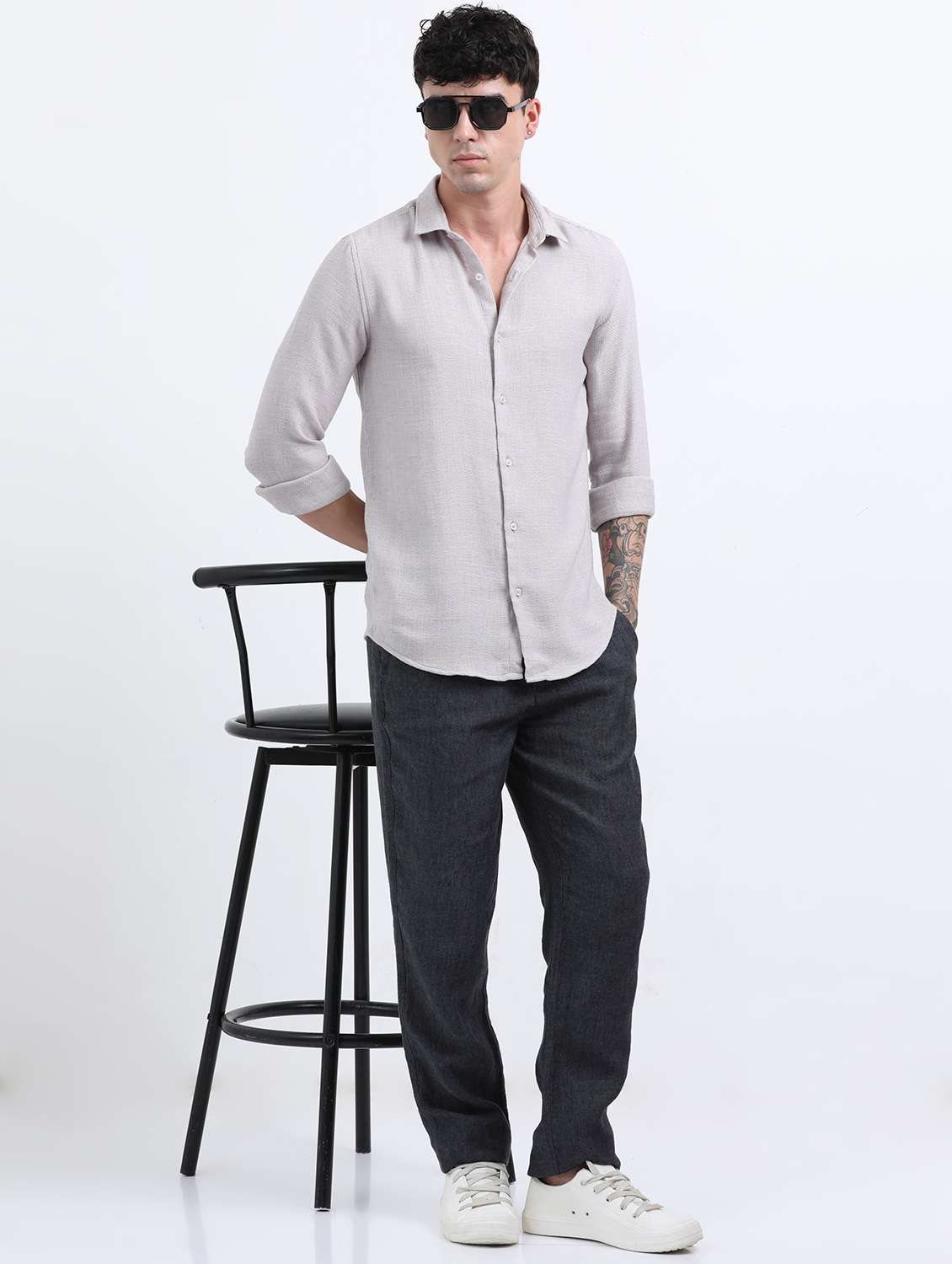 men solid collared long sleeve regular fit shirt - 22052251 - Standard Image - 5
