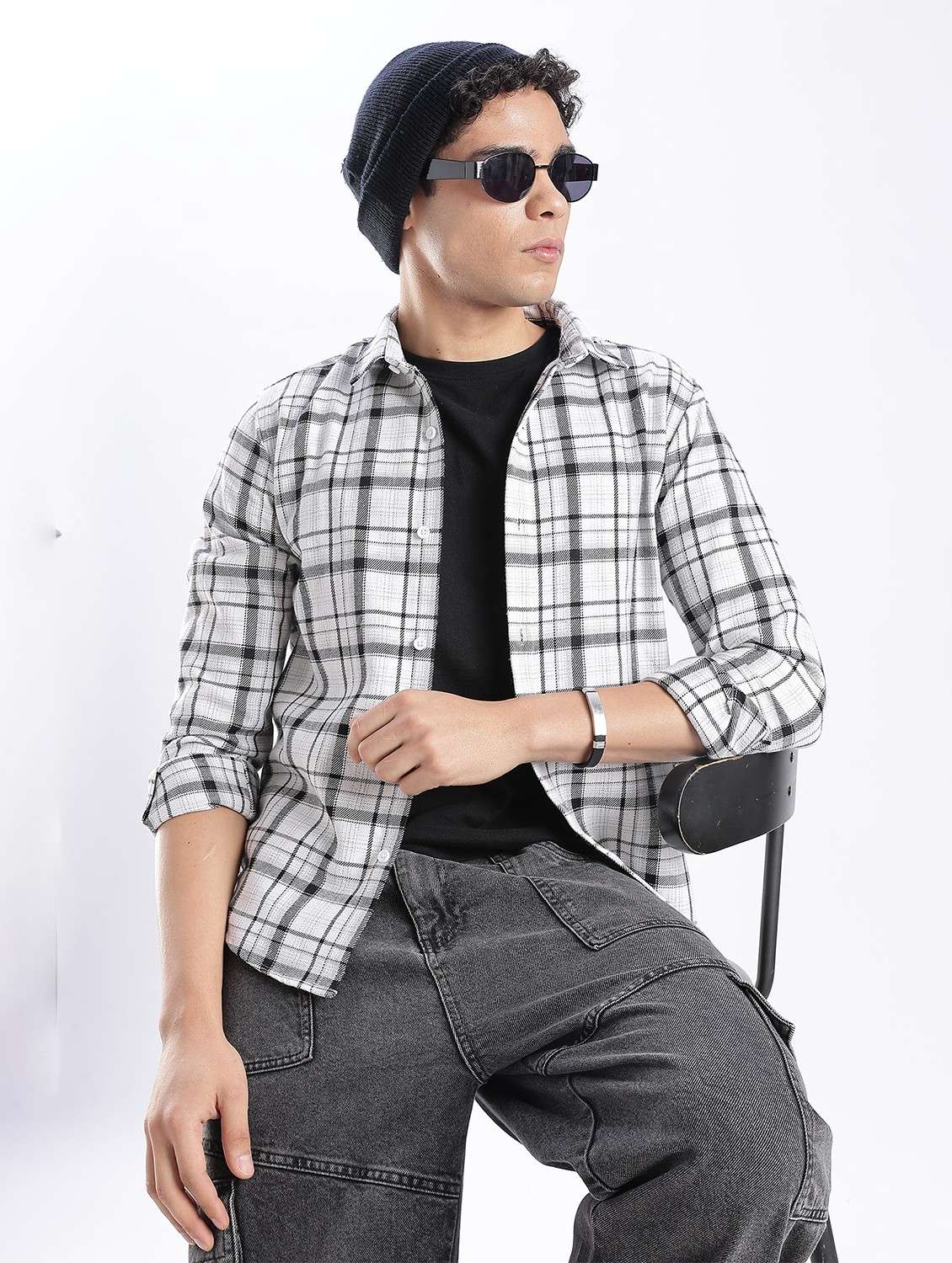 men checkered collared long sleeve regular fit shirt