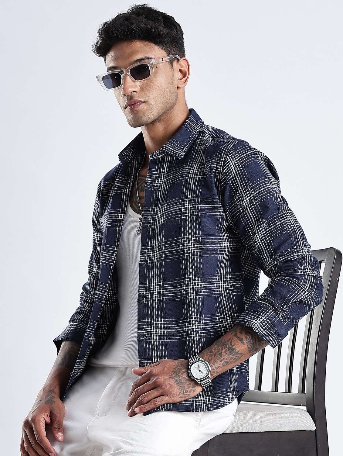 men checkered collared long sleeve regular fit shirt