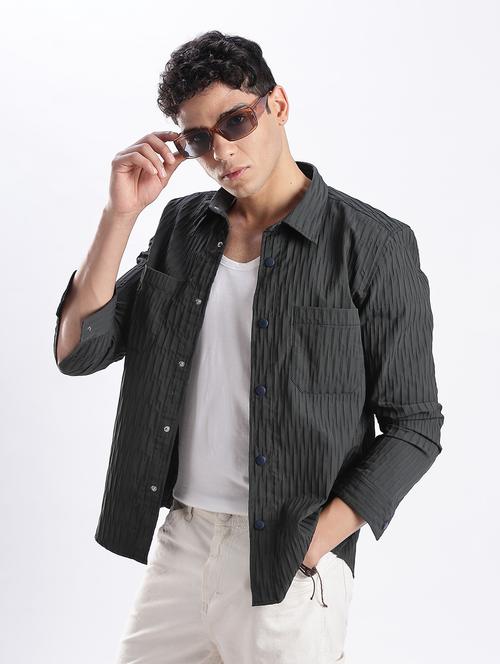 men solid collared long sleeve regular fit shirt - 22052268 - Standard Image - 0