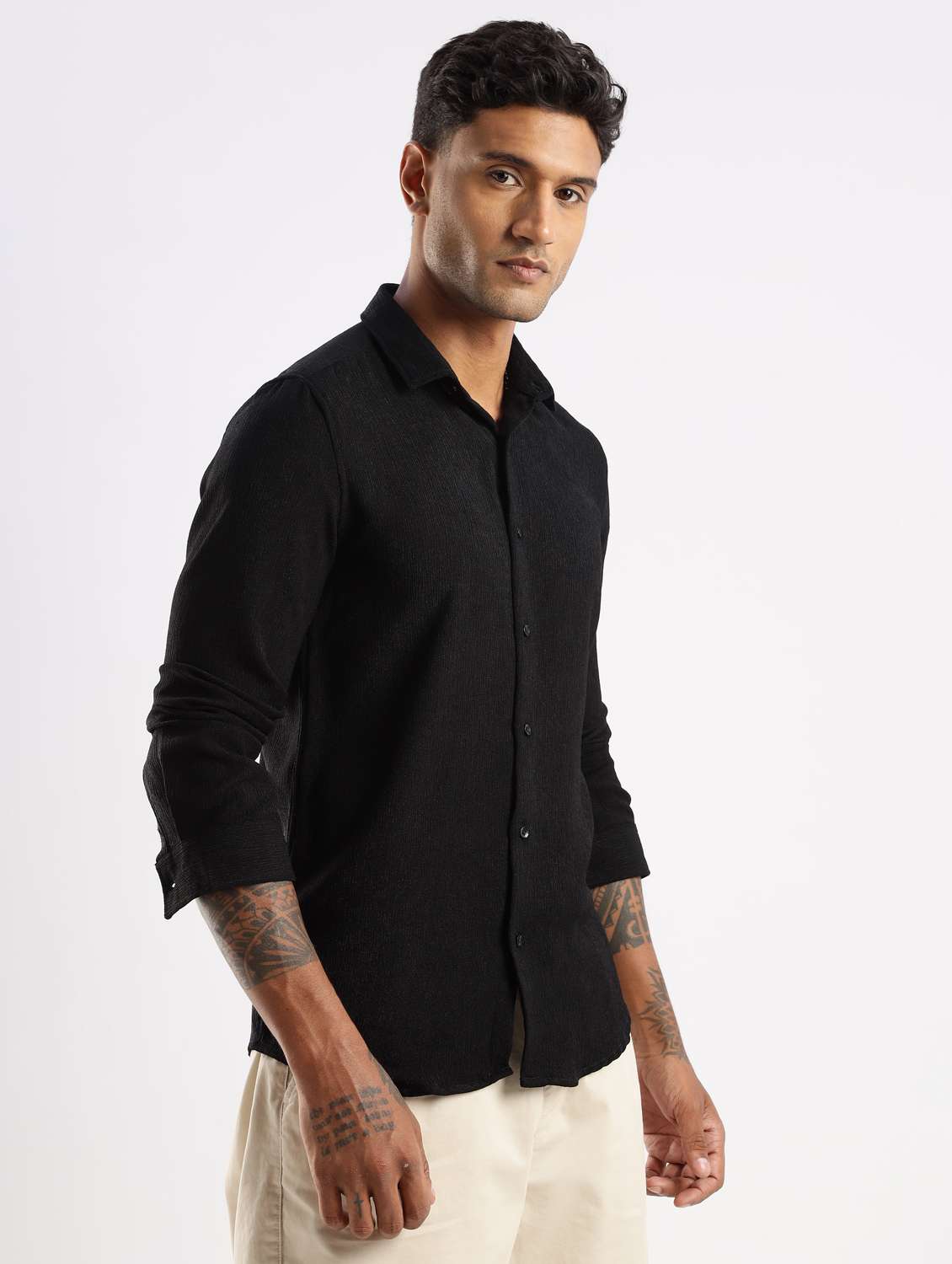men solid collared long sleeve regular fit shirt - 22052274 - Standard Image - 3