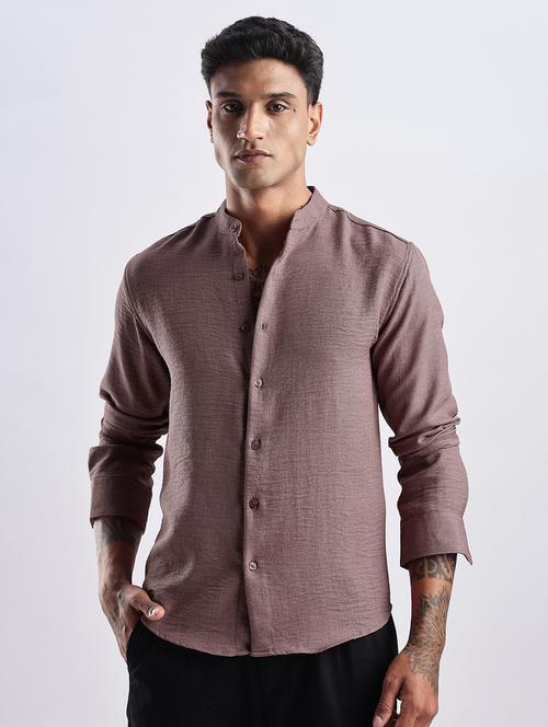 men solid mandarin collar short sleeve regular fit shirt - 22052275 - Standard Image - 0