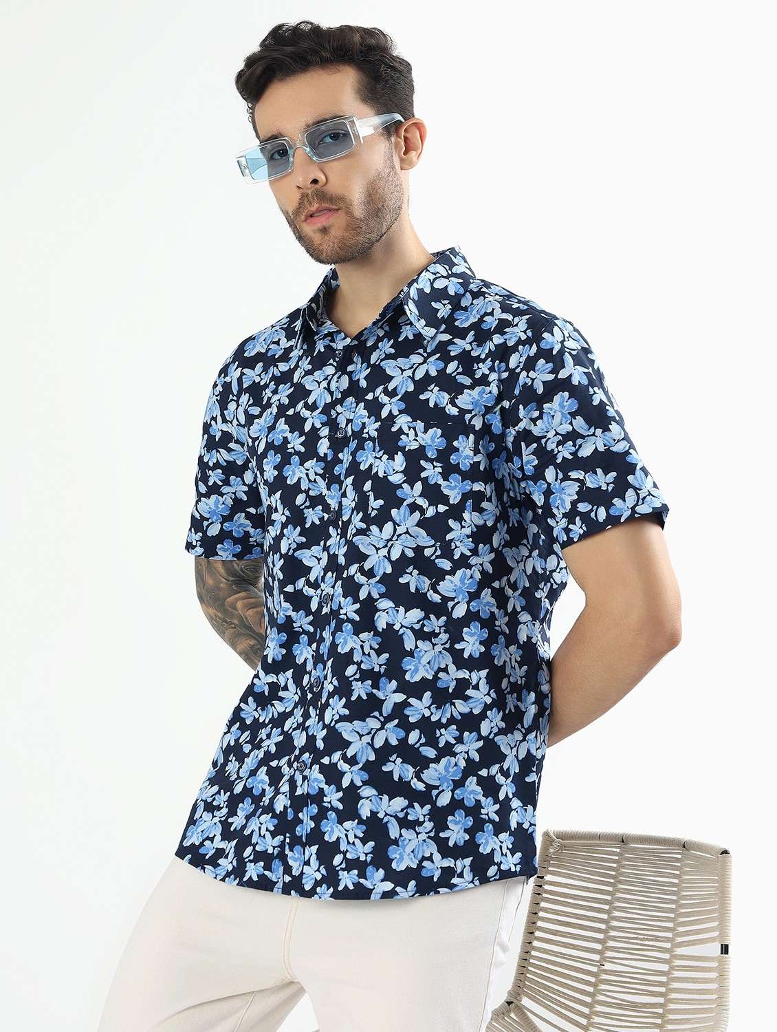 men printed short sleeve regular fit casual shirt
