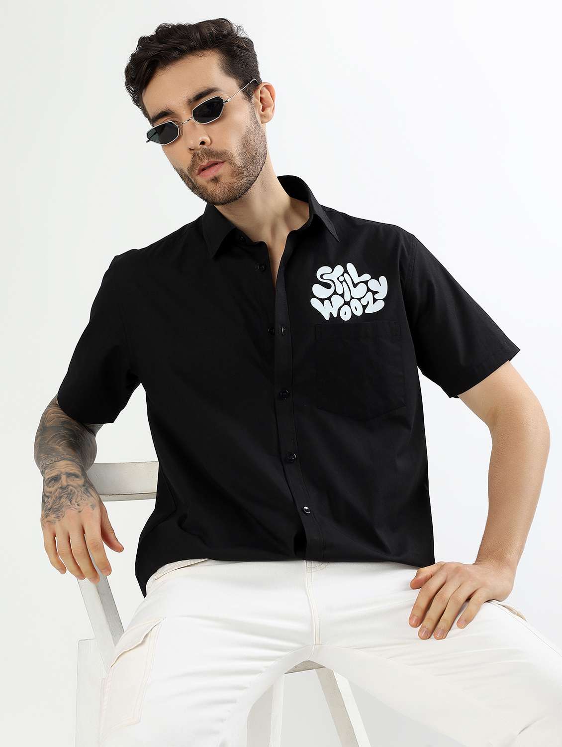 men placement print short sleeve regular fit casual shirt