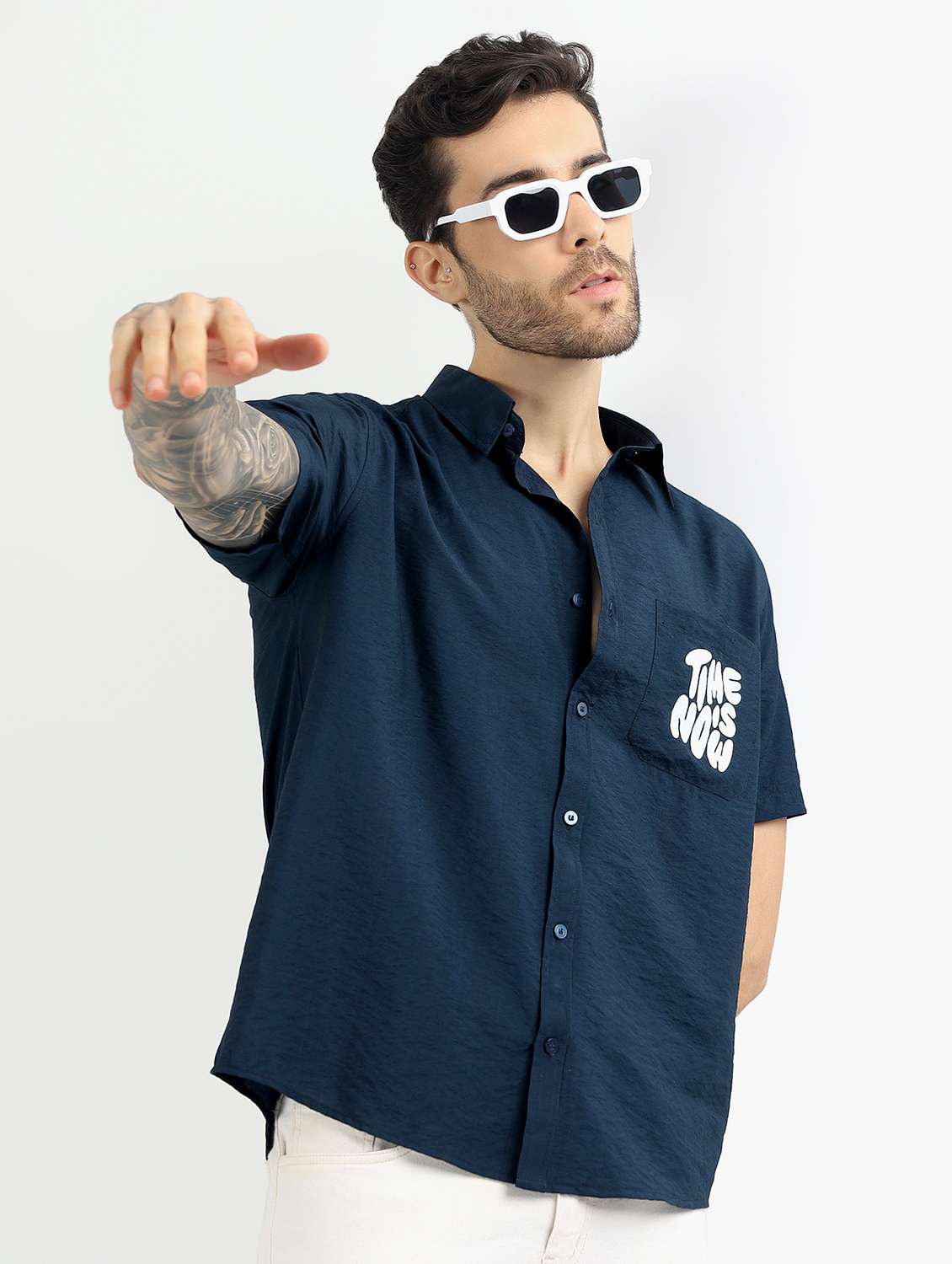 men placement print short sleeve regular fit casual shirt