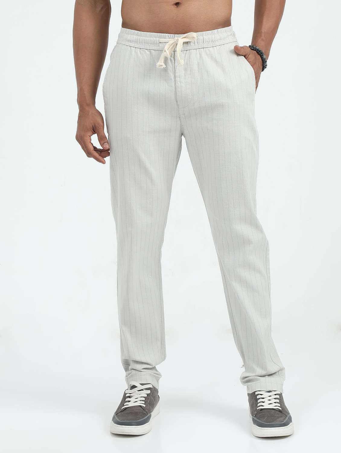 men striped mid rise straight fit chinos