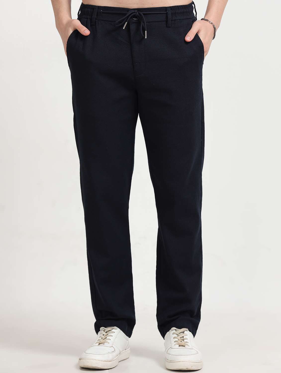 men striped mid rise straight fit chinos