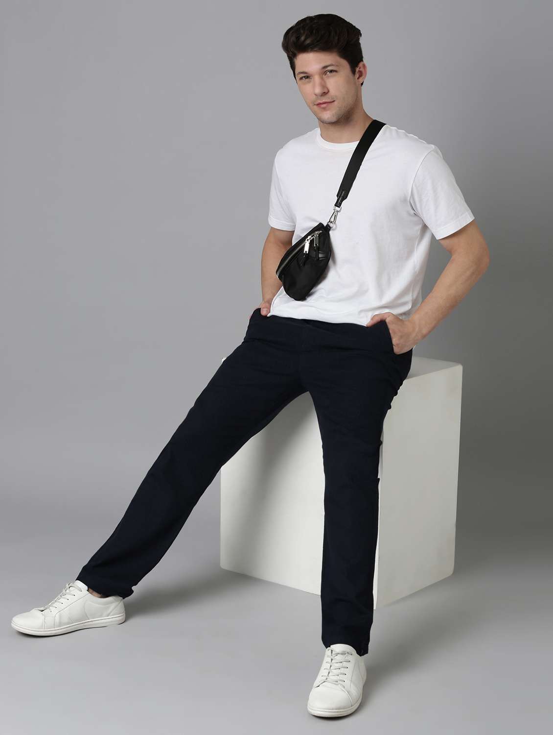 men striped mid rise straight fit chinos - 22052466 -  Standard Image - 3