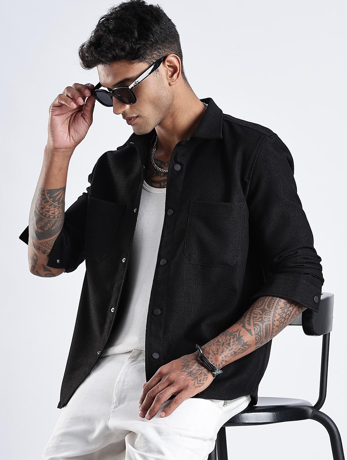 men solid collared long sleeve regular fit shirt - 22052610 - Zoom Image - 0