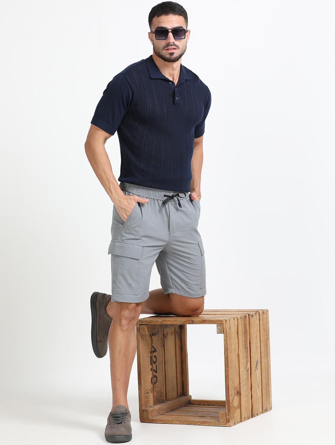 men solid mid rise regular fit cargo shorts - 22052643 - Standard Image - 3