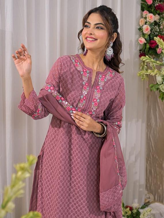 women three quarter sleeve kurta pant with dupatta set - 22052712 - Standard Image - 3