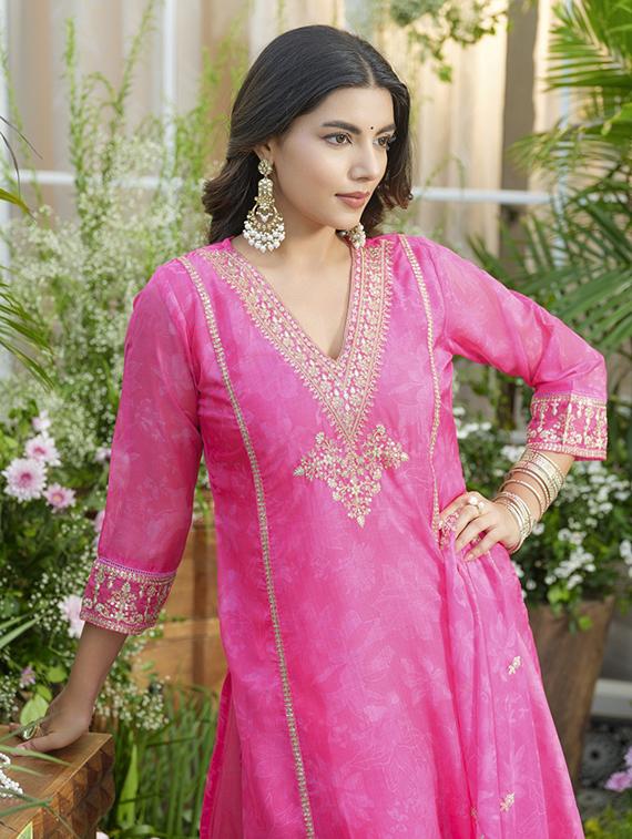 women three quarter sleeve kurta pant with dupatta set - 22052714 - Standard Image - 5