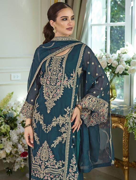 women solid with work long sleeve kurta pant with dupatta set - 22052726 - Standard Image - 3