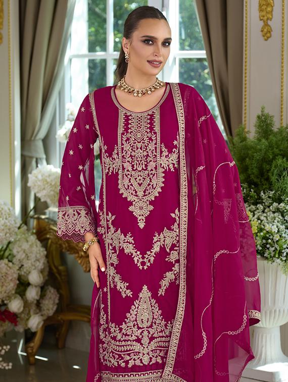 women solid with work long sleeve kurta pant with dupatta set - 22052727 - Standard Image - 3