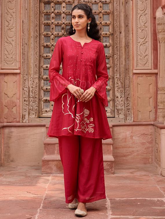 women embroidered long sleeve kurta palazzo with dupatta set - 22052735 - Zoom Image - 0