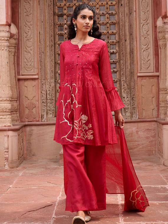 women embroidered long sleeve kurta palazzo with dupatta set - 22052735 - Standard Image - 3