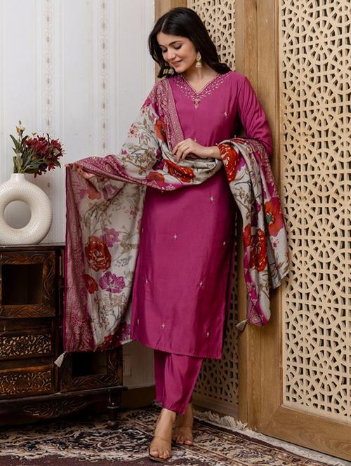 women three quarter sleeve kurta pant with dupatta set - 22052736 - Standard Image - 0