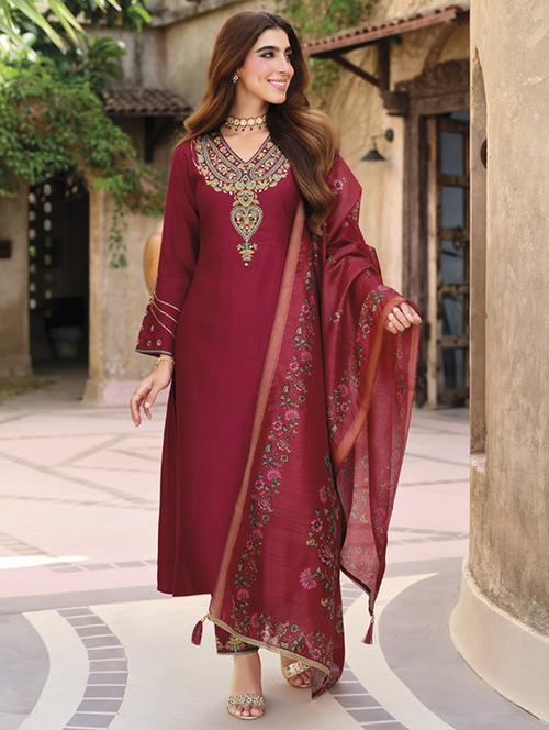 women embroidered long sleeve kurta pant with dupatta set - 22052737 - Standard Image - 0