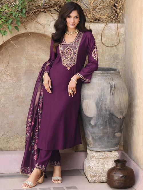 women embroidered long sleeve kurta pant with dupatta set - 22052738 - Standard Image - 0