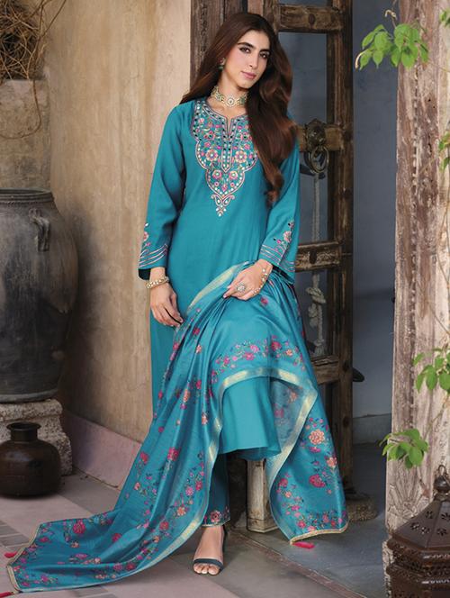 women embroidered long sleeve kurta pant with dupatta set - 22052739 - Standard Image - 0
