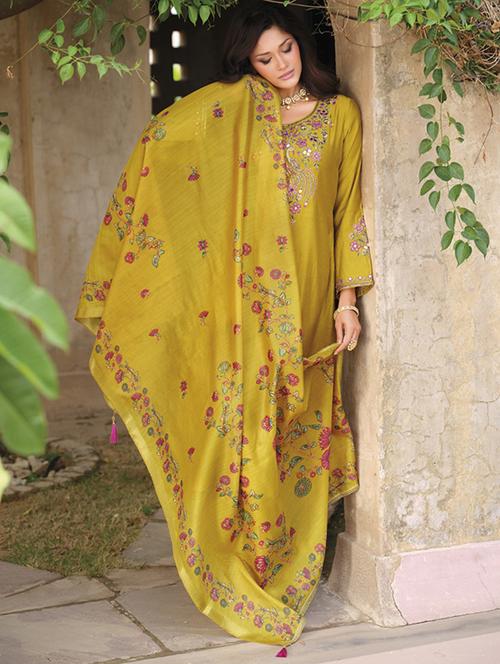 women embroidered long sleeve kurta pant with dupatta set - 22052740 - Standard Image - 0