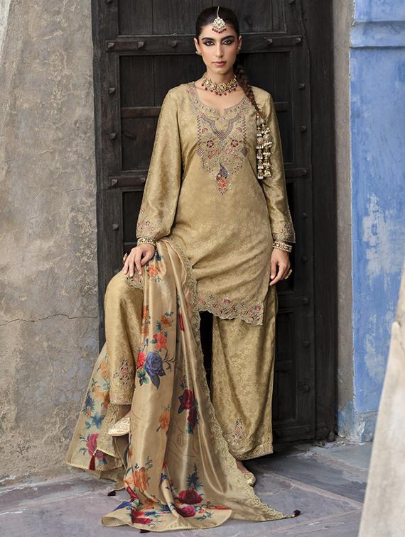 women embroidered long sleeve kurta palazzo with dupatta set - 22052744 - Zoom Image - 0
