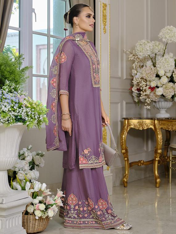 women three quarter sleeve kurta sharara with dupatta set - 22052757 - Standard Image - 3