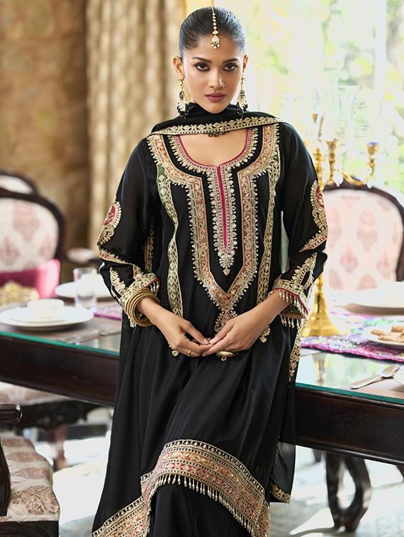 women three quarter sleeve kurta sharara with dupatta set - 22052760 - Standard Image - 3
