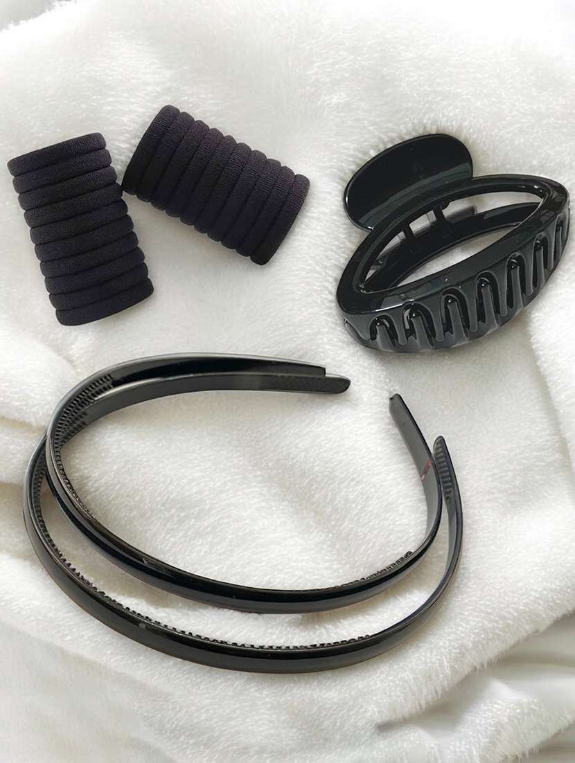 set of black solid rubber bands and 1 hairband and clutcher - 22052842 - Zoom Image - 0