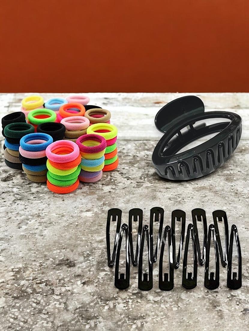 set of black solid rubber bands and 1 clutcher and hair pins - 22052843 - Zoom Image - 0