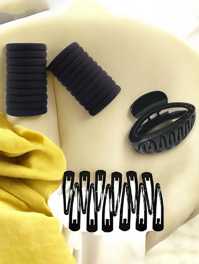 set of black solid rubber bands and 1 clutcher and hair pins - 22052844 - Zoom Image - 0