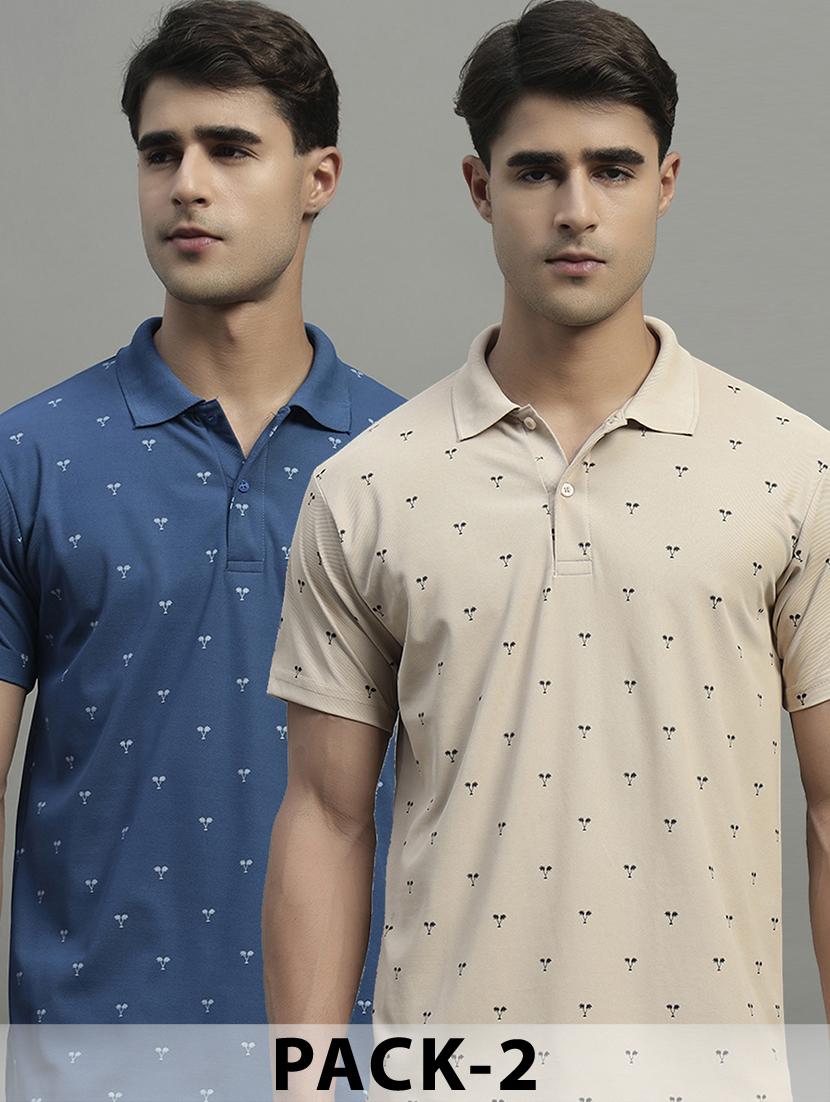 blue polyester all over print tshirt