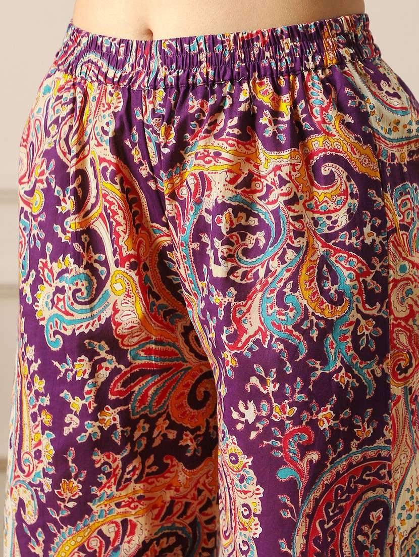 globus women purple paisley ethnic print lace detail v-neck sleeveless a-line kurta & pant fusion set - 22052917 -  Standard Image - 5