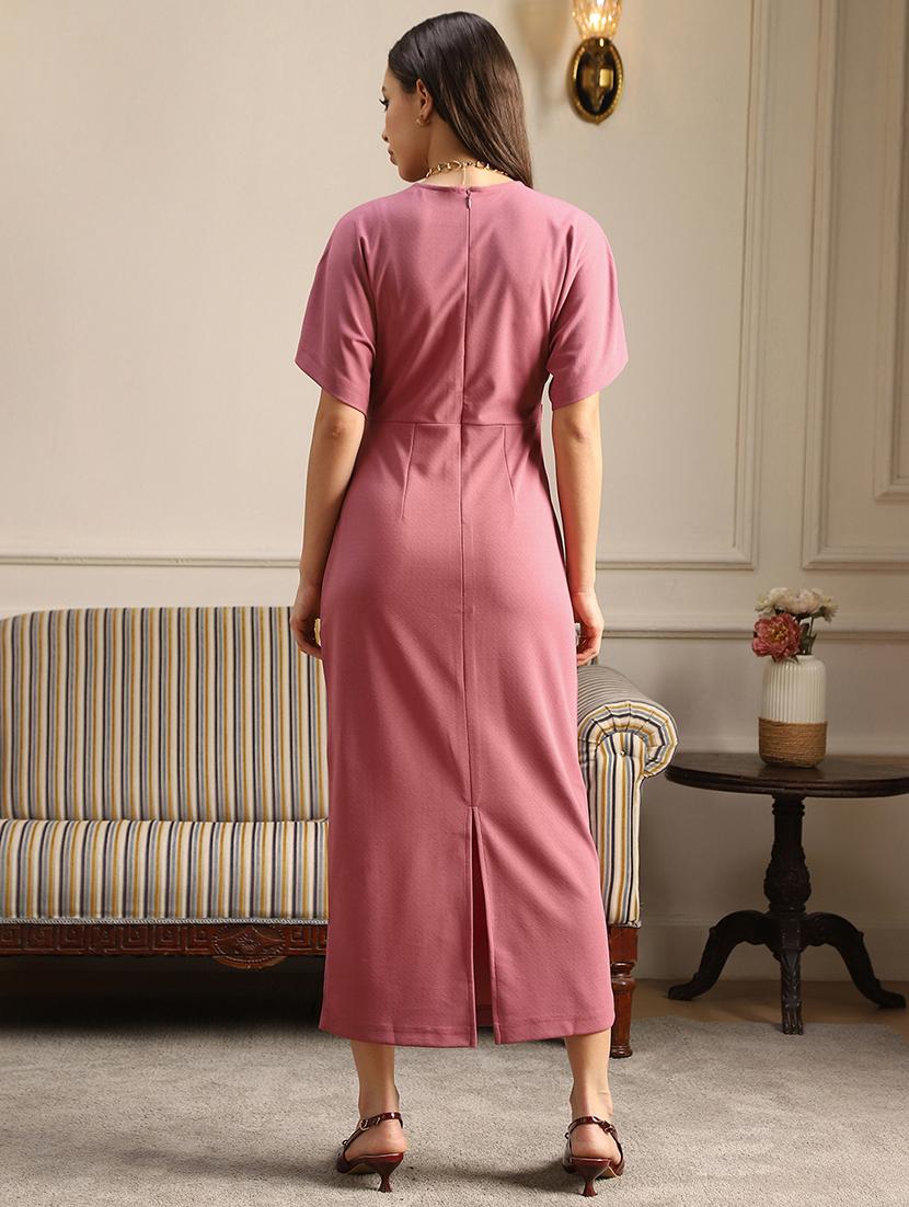 women pink solid short sleeve shift dress - 22052953 - Standard Image - 3