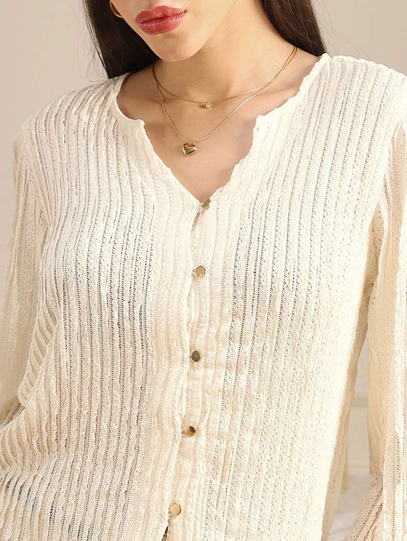 globus women white v-neck bishop sleeves self design lace shirt style top - 22052965 - Standard Image - 5