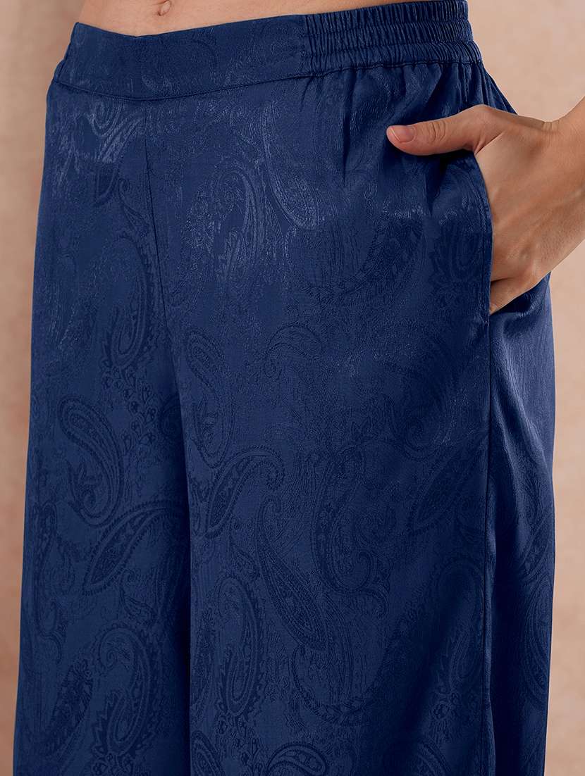 globus women blue halter neck self design sleeveless top & trousers party co-ord set - 22053007 - Standard Image - 5