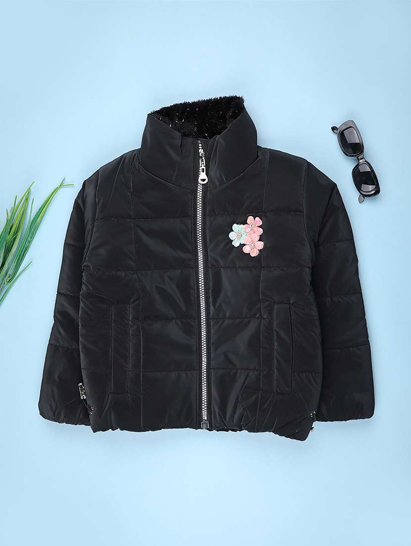 kids solid long sleeve quilted jacket