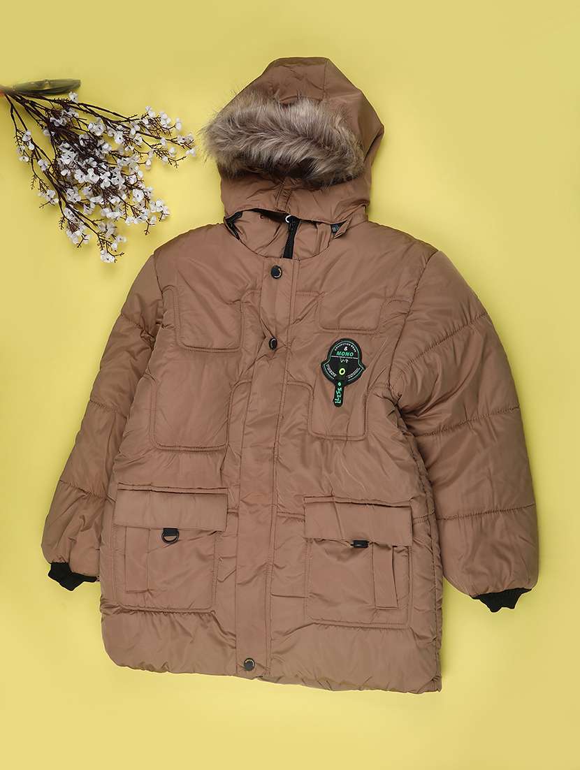 boys solid long sleeve hooded quilted jacket