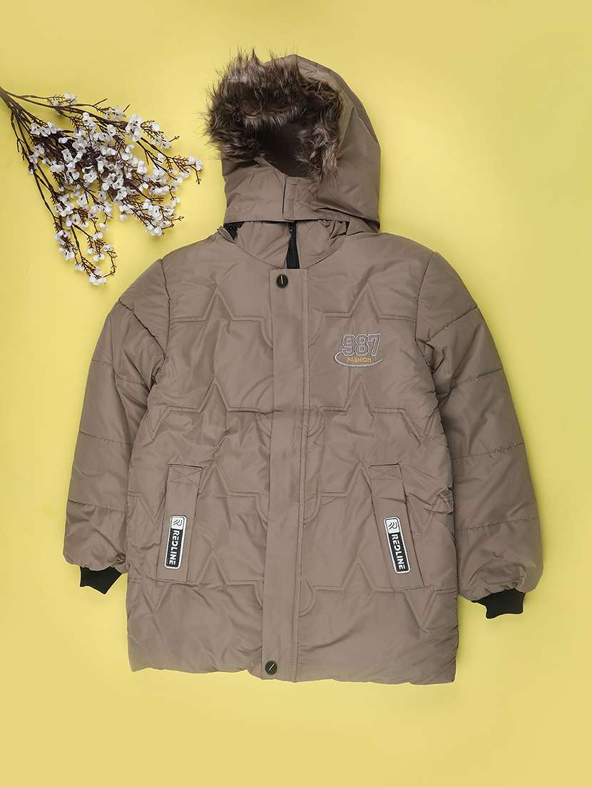 boys solid long sleeve hooded quilted jacket