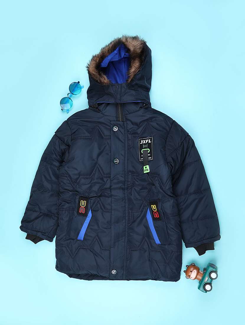 boys solid long sleeve hooded quilted jacket