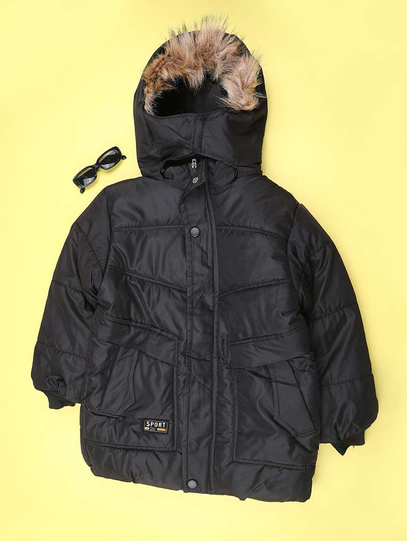 boys solid long sleeve hooded quilted jacket