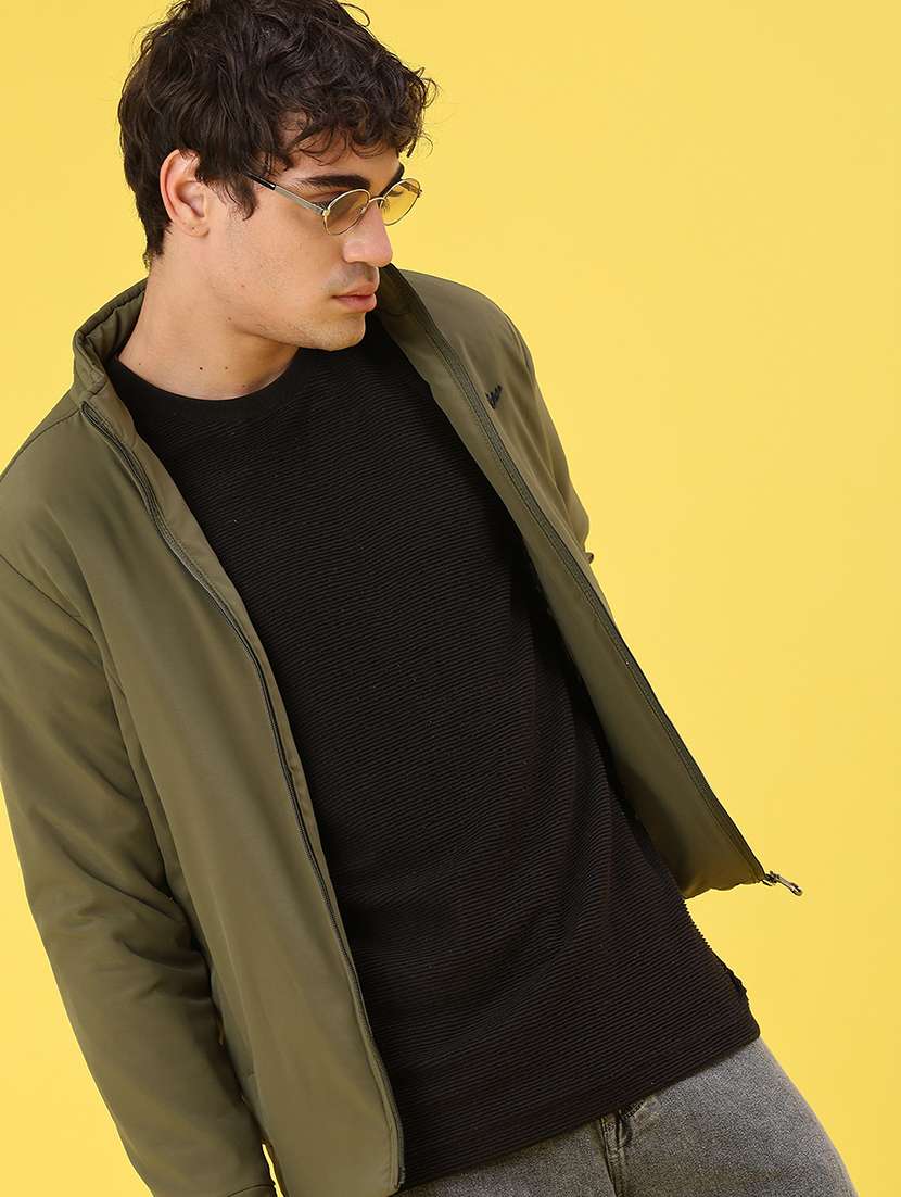 men solid long sleeve bomber jacket