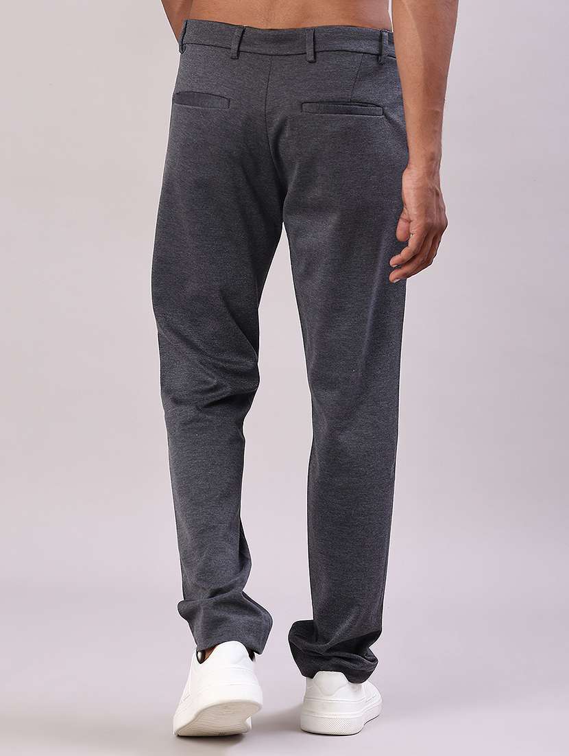 men solid mid rise flat front casual trouser - 22053611 -  Standard Image - 3