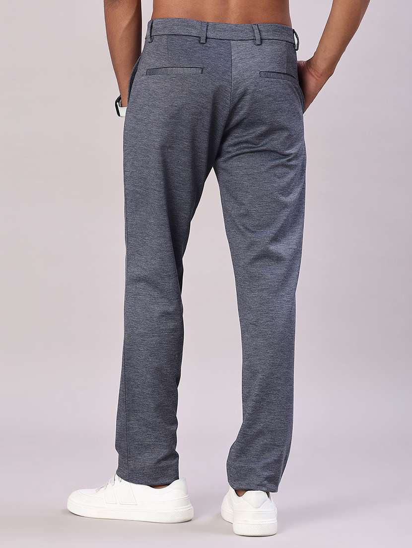 men solid mid rise flat front casual trouser - 22053612 - Standard Image - 3