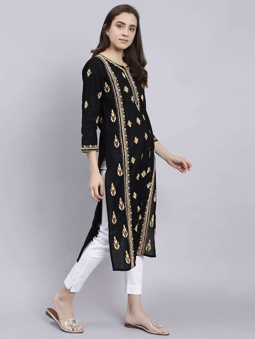 women chikankari three quarter sleeve straight kurta - 22053652 -  Standard Image - 3