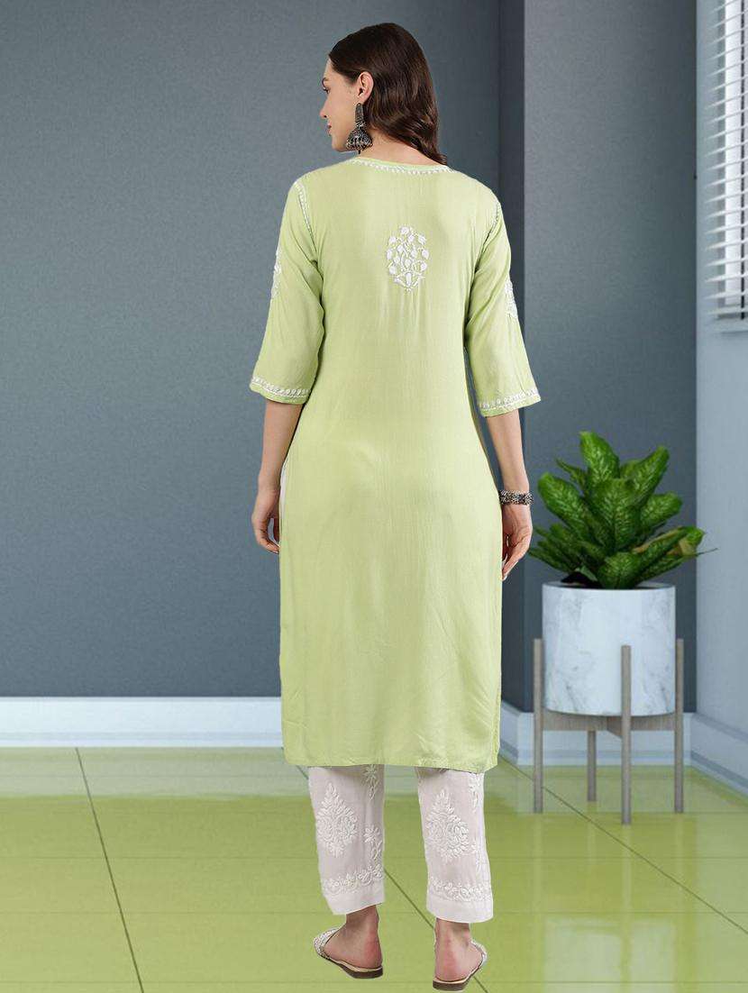 women chikankari three quarter sleeve straight kurta - 22053655 - Standard Image - 3