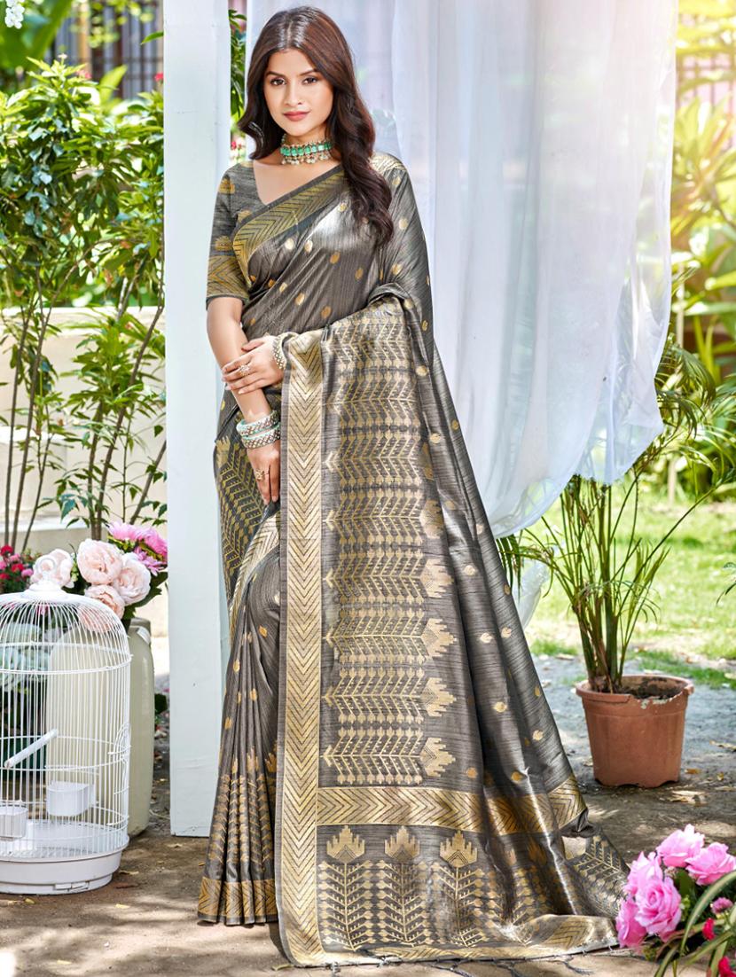 women self design tussar saree with blouse - 22053675 - Zoom Image - 0
