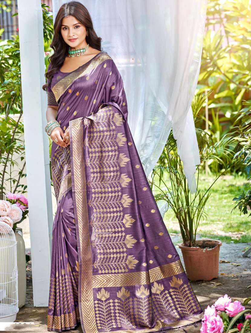 women self design tussar saree with blouse