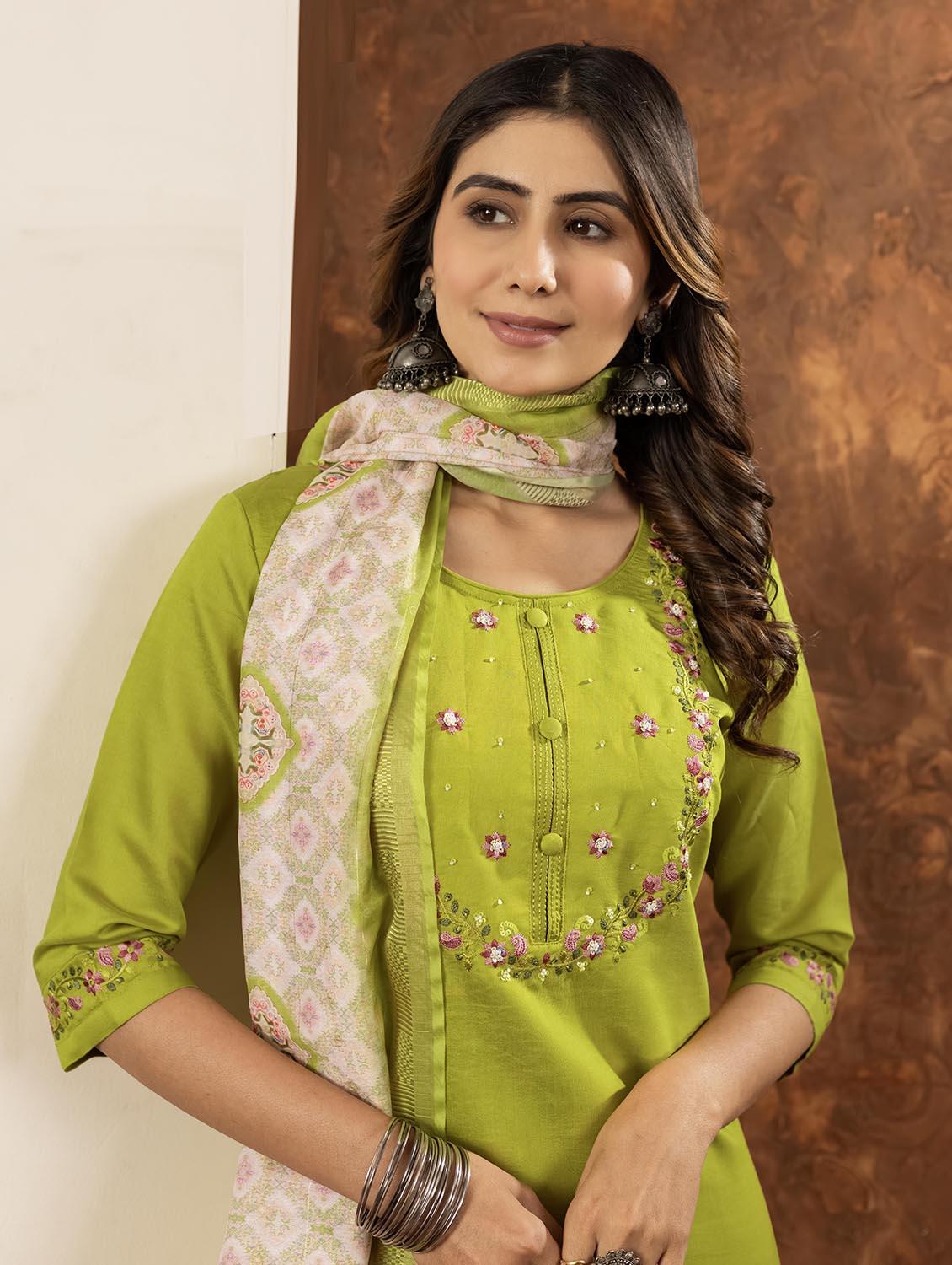 women embroidered three quarter sleeve kurta pant with dupatta set - 22053739 - Standard Image - 3