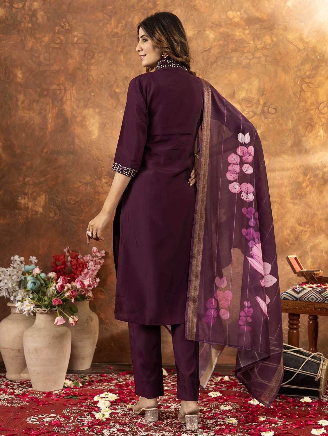 women embroidered three quarter sleeve kurta pant with dupatta set - 22053743 -  Standard Image - 3